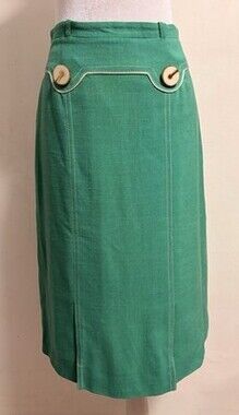 Vintage French AS Paris Green Mod Pencil Skirt Statement Buttons High Waist 60s